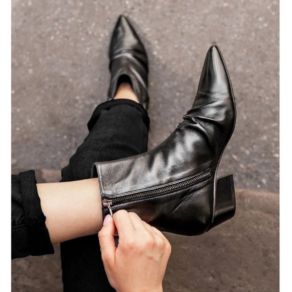 Thursday Boot Co. Shoes - Thursday Boot‎ Co Bijou Boot Women 8.5 Black Leather Ruched Pointed Toe